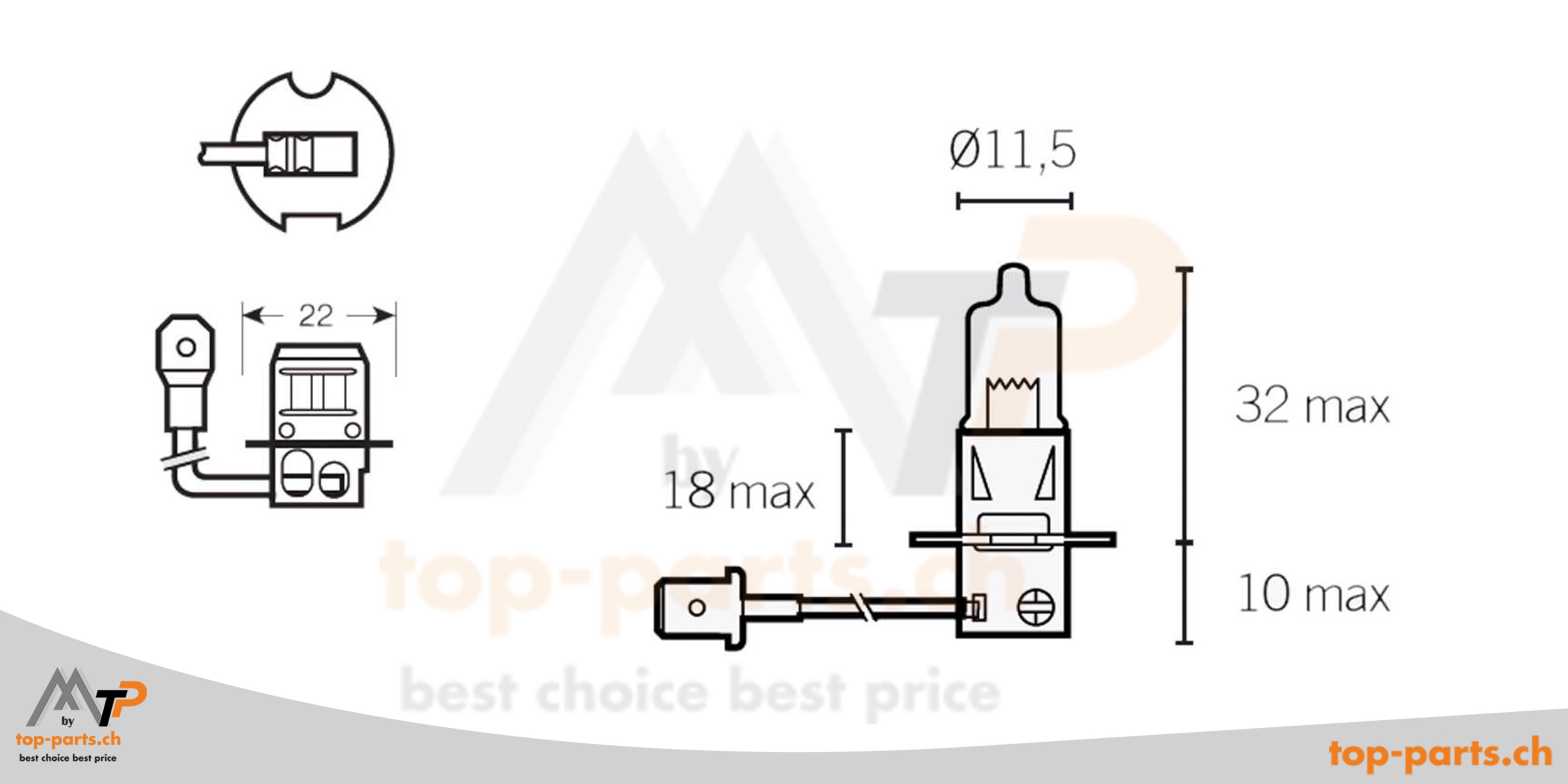 Halogenlampen H3 (PK22s), geeignet für Autos, Lastwagen und Nutzfahrzeuge, mit 12V und 24V, erhältlich bei top-parts.ch.