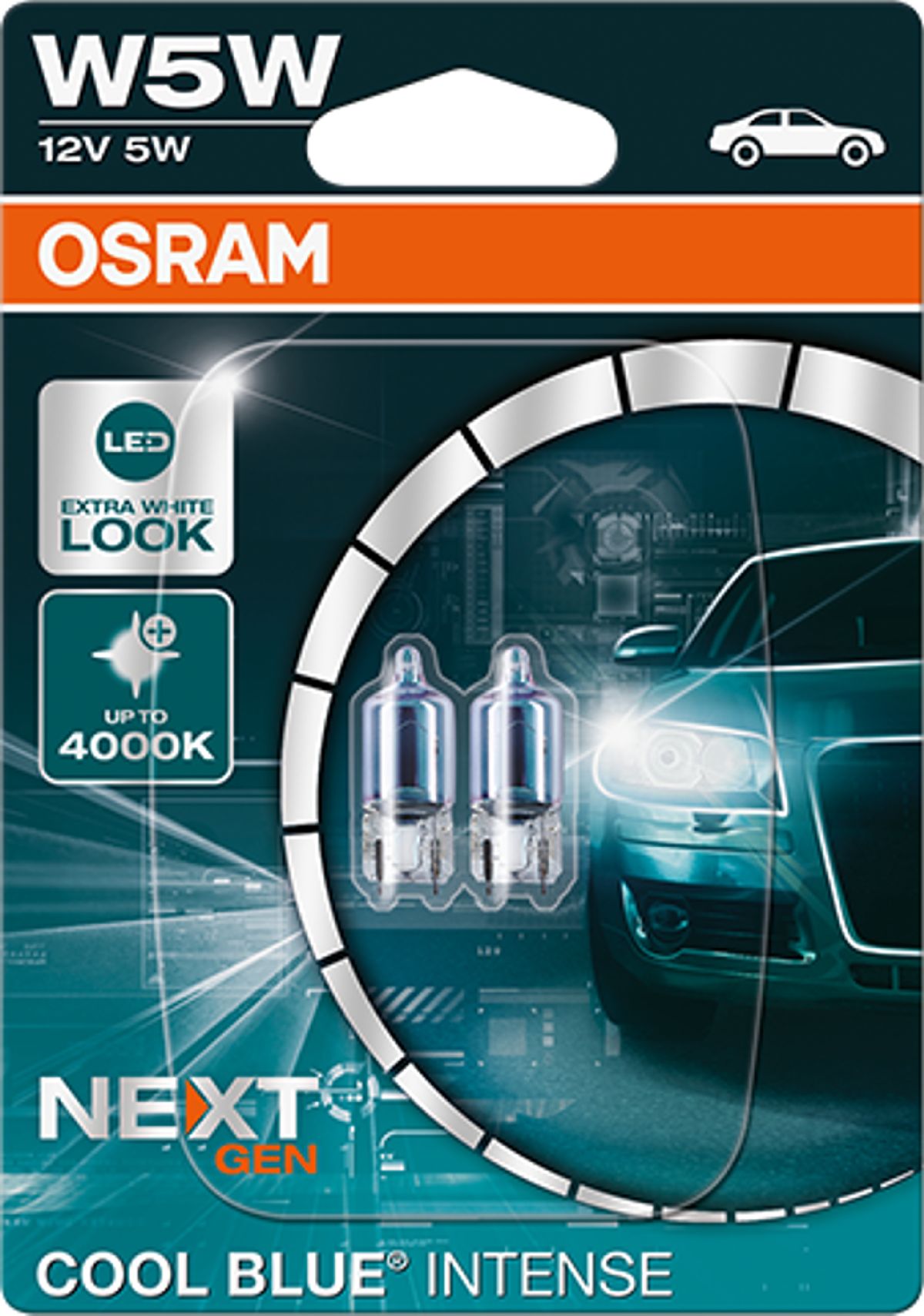 Osram Coolblue Intense NextGen W5W, Glassockellampe, 12V 5W W2,1x9,5d, 2er  Blister - 2825CBN-02B
