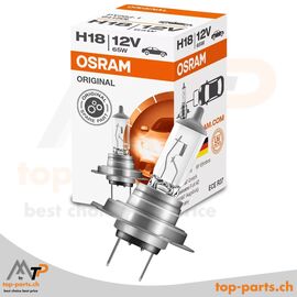Osram H18 Original Halogenlampe 12V 65W PY26d-1 mit Verpackung, langlebige Beleuchtung für Fernscheinwerfer, 3200K warmweißes Licht