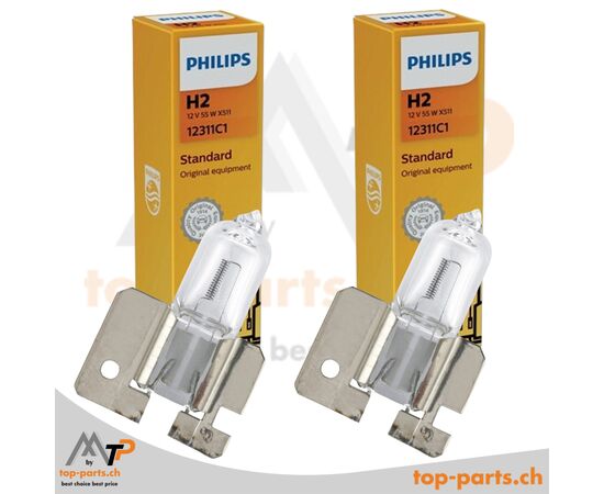 Philips H2 Standard 12311C1 Halogenlampen 12V 55W im Doppelpack mit Verpackung, X511 Sockel