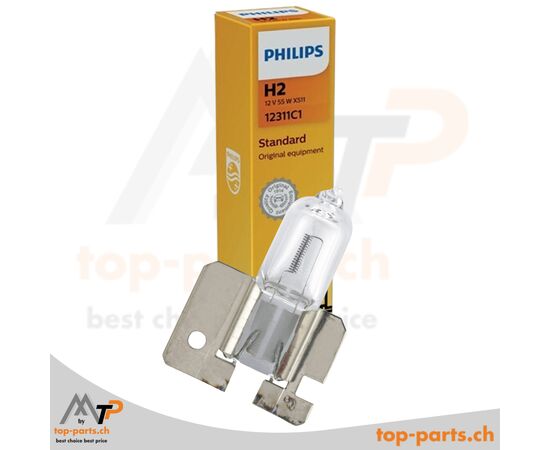 Philips H2 Standard 12311C1 Halogenlampe 12V 55W mit Verpackung, X511 Sockel, warmweiß 3200K