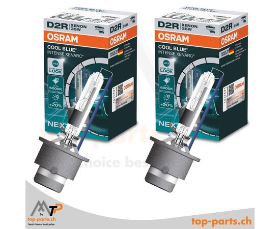 Zwei Osram XENARC® Cool Blue Intense (NextGen) D2R 66250CBN, Xenonlampe mit bis zu 6.200K Farbtemperatur 66250CBN
