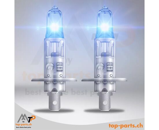 OSRAM H1 Cool Blue Intense Halogenlampe, 12V, 55W, P14.5d-Sockel, 5000K – modernes, stilvolles Licht für Klarglasscheinwerfer. 2 Stück