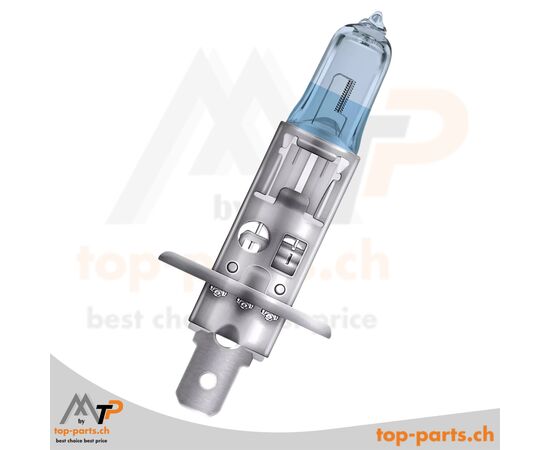 OSRAM H1 Cool Blue Intense Halogenlampe, 12V, 55W, P14.5d-Sockel, 5000K – modernes, stilvolles Licht für Klarglasscheinwerfer. Ausgepackte Lampe