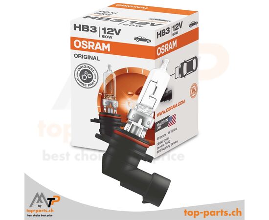 Osram HB3 Original Halogenlampe 12V 60W, mit Verpackung, P20d Sockel, 3200K