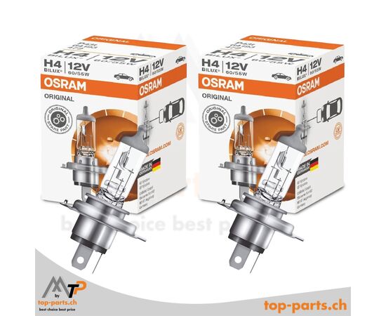 OSRAM Original H4 Halogenlampen 12V 60/55W, 2er Set, mit Verpackung, P43t Sockel, 3200K