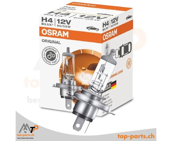 OSRAM Original H4 Halogenlampe 12V 60/55W, mit Verpackung, P43t Sockel, 3200K