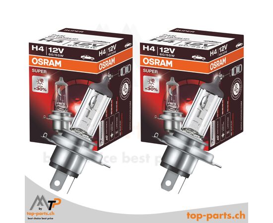 OSRAM H4 SUPER +30% Halogenlampen mit Verpackung, 12V 60/55W P43t