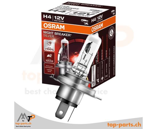 OSRAM H4 NIGHT BREAKER SILVER +100% mit Verpackung, Halogenlampe, 12V 60/55W, P43t, 3200K