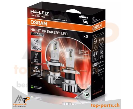 Osram H4 NIGHT BREAKER LED SMART 2er-Box mit 2 LED-Lampen, 6000K Farbtemperatur, P43t-Sockel