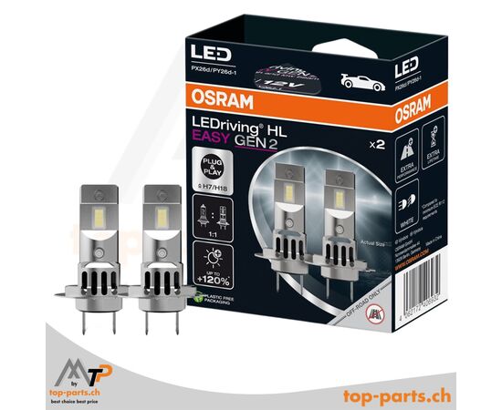 Osram H7/H18 LEDriving HL EASY Gen2 +120% LED-Lampen, 2 Lampen außerhalb der Verpackung und 2 Lampenverpackung, 12V 16.2W, 6500K cooles weißes Licht