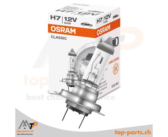 Osram H7 Classic 64210CLC Halogenlampen-Verpackung für 12V 55W, PX26d Sockel, 3200K warmweißes Licht