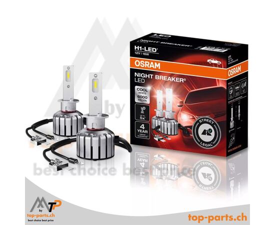 OSRAM H1 NIGHT BREAKER LED, 12V, 16W, 6000K, P14.5s-Sockel – straßenzugelassene LED-Lampe mit +230% Helligkeit und reduziertem Energieverbrauch.