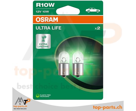 Osram R10W Ultra Life Kugellampen 12V 10W im Doppelpack mit Verpackung, BA15s Sockel, langlebige Beleuchtung für Signal- und Innenleuchten