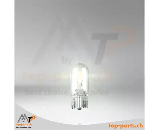 Eingeschaltete Osram W5W Ultra Life Glassockellampe, ohne Verpackung, 12V 5W, W2,1x9,5d Sockel, langlebiges und helles Licht