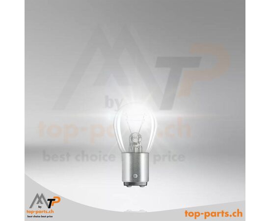 Eingeschaltete Osram P21/5W Ultra Life Kugellampe, ohne Verpackung, 12V 21/5W, BAY15d Sockel, helles Licht für Rücklicht und Bremslicht