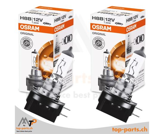Osram H8B Original Halogenlampen 12V 35W PGJY19-1 im Doppelpack mit Verpackung, zuverlässige Fahrzeugbeleuchtung, 3200K warmweißes Licht