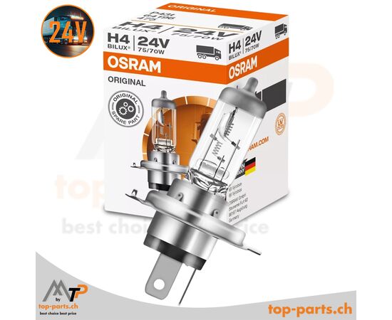 Osram H4 Heavy Duty 94196 Halogenlampe 24V 75/70W mit Verpackung, P43t, 3200K