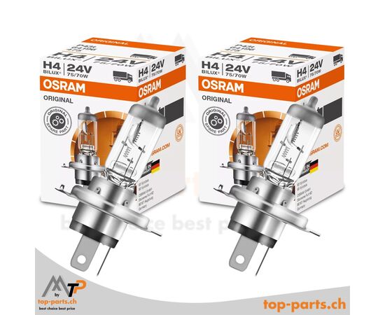 Osram H4 Heavy Duty 94196 Halogenlampen im Doppelpack mit Verpackung, 24V 75/70W, P43t, 3200K