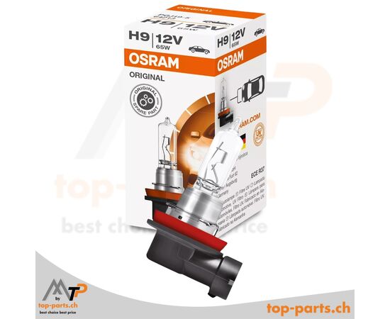 Osram H9 Original Halogenlampe 12V 65W PGJ19-5 mit Verpackung, langlebige Beleuchtung für Fahrzeuge, 3200K warmweißes Licht
