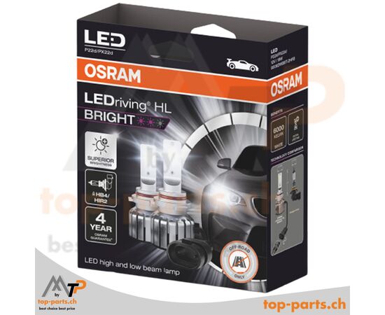 Osram HIR2/HB4 LEDriving HL BRIGHT +300% 6000K, P22d/PX22d Sockel, 2er Box, 9006DWBRT-2HFB, LED-Retrofit-Lampen Verpackung