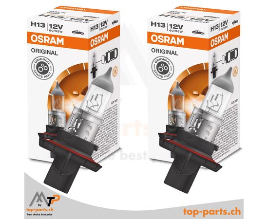 Osram H13 Original Halogenlampen 12V 65/55W P26.4t im Doppelpack mit Verpackung, zuverlässige und leistungsstarke Fahrzeugbeleuchtung