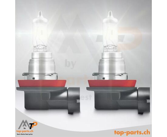 Eingeschaltete Osram H16 Original Halogenlampen 12V 19W PGJ19-3 ohne Verpackung, helles und zuverlässiges 3200K warmweißes Licht für Fahrzeuge