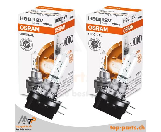 Osram H9B Original Halogenlampen 12V 65W PGJY19-5 im Doppelpack mit Verpackung, zuverlässige Fahrzeugbeleuchtung, 3200K warmweißes Licht