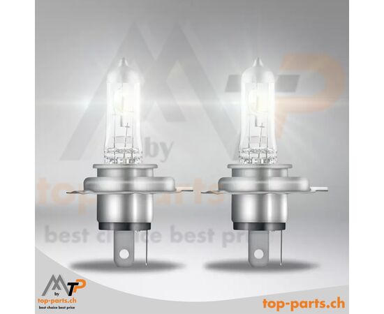 Eingeschaltete Osram H19 Original Halogenlampen 12V 65/55W PU43t-3 ohne Verpackung, helles und zuverlässiges 3200K warmweißes Licht für Fahrzeuge