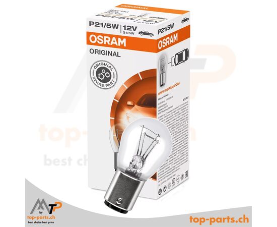 Osram P21/5W Original Kugellampe 12V 21/5W BAY15d mit Verpackung, langlebige Fahrzeugbeleuchtung für Brems- und Schlusslichter