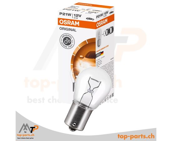 Osram P21W Original Kugellampe 12V 21W BA15s mit Verpackung, zuverlässige Beleuchtung für Blinkleuchten und Standardanwendungen