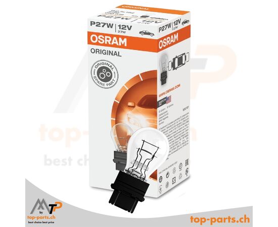 Osram P27W Original Kugellampe 12V 27W W2.5x16d mit Verpackung, zuverlässige Beleuchtung für Blinkleuchten und Rückleuchten