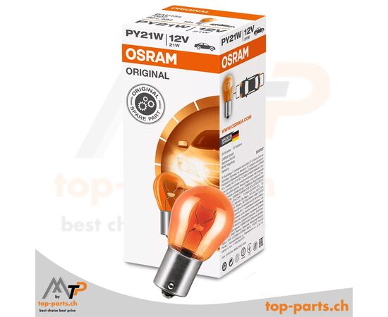 Osram PY21W Original gelbe Kugellampe 12V 21W BAU15s mit Verpackung, langlebige und hochwertige Blinkleuchte