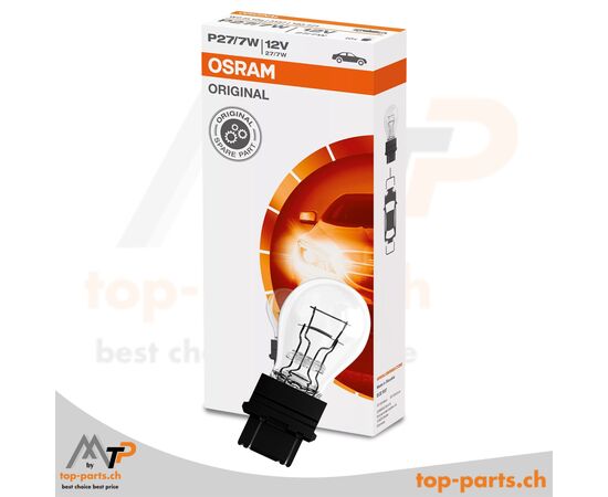 Osram P27/7W Original Kugellampe 12V 27/7W W2.5x16q mit Verpackung, zuverlässige Beleuchtung für Blinkleuchten und Rückleuchten