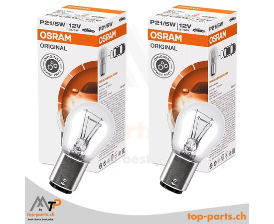 Osram P21/5W Original Kugellampen 12V 21/5W BAY15d im Doppelpack mit Verpackung, robuste Fahrzeugbeleuchtung für Brems- und Schlusslichter