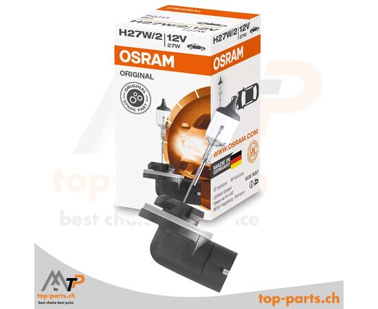 Osram H27W/2 Original Halogenlampe 12V 27W PGJ13 mit Verpackung, langlebige Fahrzeugbeleuchtung, 3200K warmweißes Licht