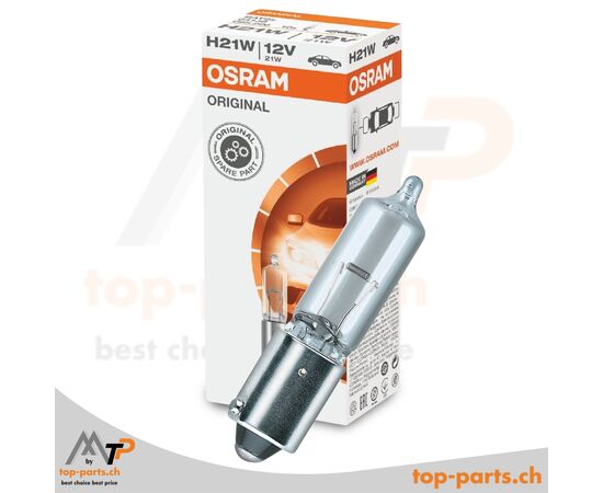 Osram H21W Original Signallampe 12V 21W BAY9s mit Verpackung, langlebige Halogenanzeigelampe für Blinkleuchten, 3200K warmweißes Licht