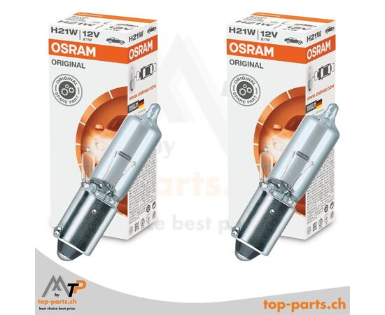 Osram H21W Original Signallampen 12V 21W BAY9s im Doppelpack mit Verpackung, zuverlässige Beleuchtung für Fahrzeuge, 3200K warmweißes Licht