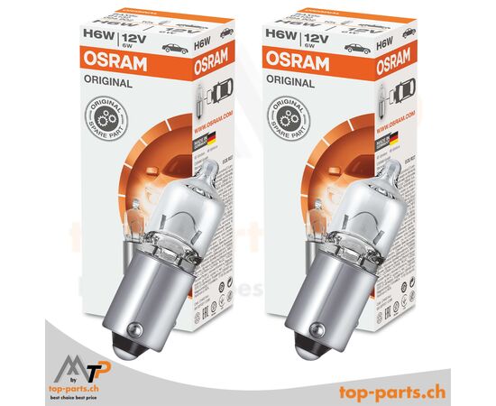 Osram H6W Original Signallampen 12V 6W BAX9s im Doppelpack mit Verpackung, hochwertige Fahrzeug-Kennzeichenleuchten