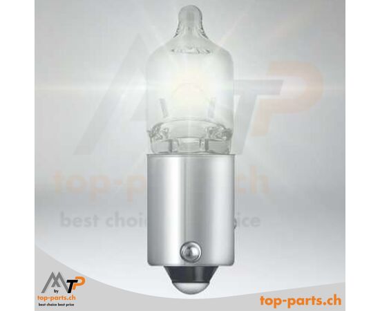 Eingeschaltete Osram H6W Original Signallampe 12V 6W BAX9s ohne Verpackung, helles Licht für Kennzeichen und Signalleuchten