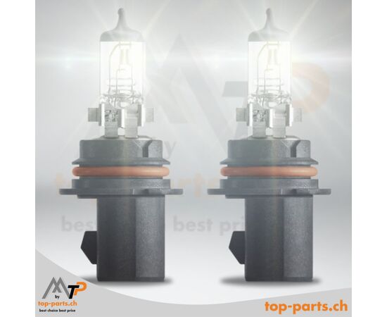 Eingeschaltete Osram HB5 Original Halogenlampen 12V 65/55W PX29t ohne Verpackung, helles und zuverlässiges 3200K warmweißes Licht