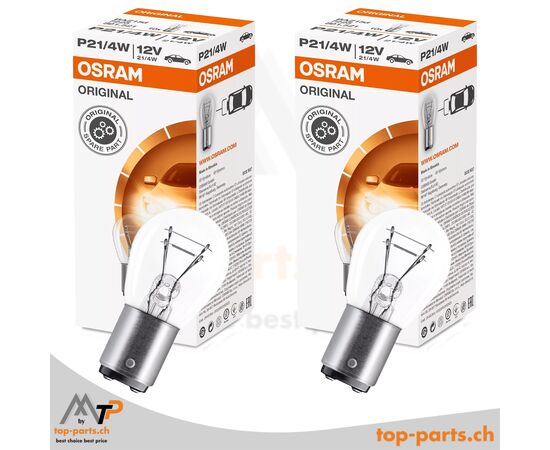Osram P21/4W Original Kugellampen 12V 21/4W BAZ15d im Doppelpack mit Verpackung, zuverlässige Beleuchtung für Fahrzeuge