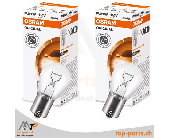 Osram P21W Original Kugellampen 12V 21W BA15s im Doppelpack mit Verpackung, langlebige Fahrzeugbeleuchtung